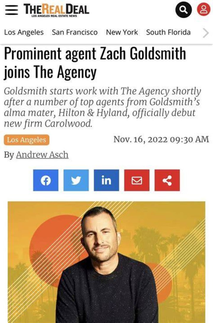 The Real Deal Prominent Agent Zach Goldsmith Joins The Agency &mdash; ZACH